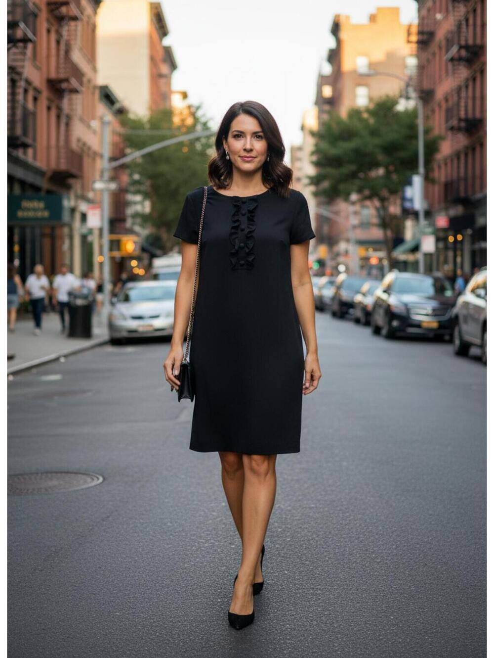 Vintage Loft Black Short Sleeve Dress with Ruffle Detail LBD SZ. 12